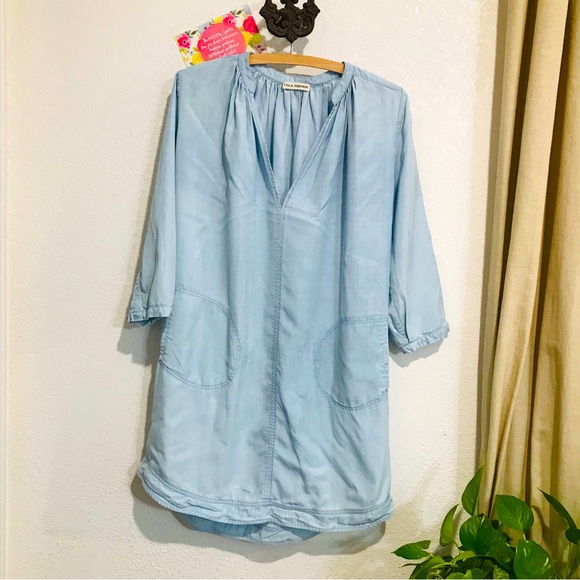 Ulla Johnson Split Neck Chambray Dress Tunic Shift Sz 8 - Picture 3 of 13